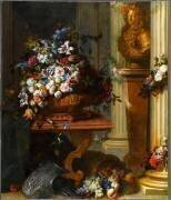 Fleurs dans un vase d'or, buste de Louis XIV, corne d'abondance et armure (Jean-Baptiste Belin de...) - Muzeo.com