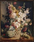 Fleurs et fruits dans une corbeille d'osier (Antoine Berjon) - Muzeo.com
