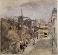 La rue Lepic à Montmartre ; à gauche, le moulin de la galette (Ludovic Piette) - Muzeo.com