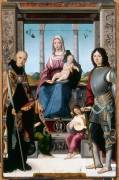 La Vierge et l'Enfant entourés de saint Benoit et de saint Quentin et deux anges (Francesco Marmitta) - Muzeo.com