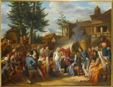 Le roi Louis XVIII en exil à Mittau y couronne la rosière, 1799 (Tardieu Cochin) - Muzeo.com