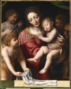 Le Sommeil de l'Enfant Jésus, ou la Vierge tenant l'Enfant Jésus endormi, accompagné de trois anges (Bernardino Luini) - Muzeo.com