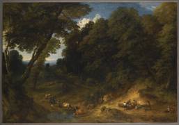 Lisière de forêt avec bûcherons (Cornelis Huysmans) - Muzeo.com