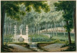 Malmaison. Vue du bassin de Neptune en dehors du parc près de la grille (Auguste Garneray) - Muzeo.com