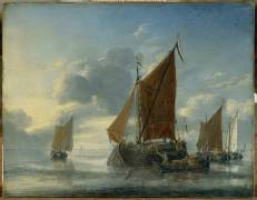 Marine : barque accostant un gros voilier (Zeeman) - Muzeo.com