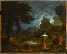 Moines avec lanterne dans un paysage (John Robert Cranch) - Muzeo.com