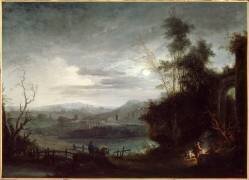 Paysage : clair de lune avec groupe de figures se chauffant près d'un feu (Jules César Denis van Loo) - Muzeo.com