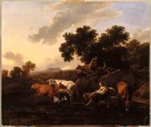 Pâtres gardant un troupeau au bord de l'eau (Nicolaes Berchem) - Muzeo.com