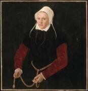 Portrait de femme tenant une chaîne d'or qui lui sert de ceinture (Dirck Barendsz) - Muzeo.com