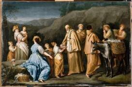 Religieux questeurs à qui une jeune fille donne des oeufs (Giuseppe Gambarini) - Muzeo.com