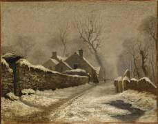 Rue de village sous la neige (Louis Claude Malbranche) - Muzeo.com