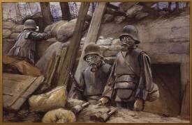 Soldats allemands avec cuirasse de tranchée et masque à gaz, août 1917 (François Flameng) - Muzeo.com