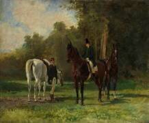 Valets promenant les chevaux aux Beaux-Monts (Charles Gustave Parquet) - Muzeo.com