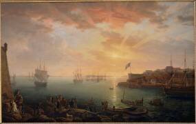 Vue de la rade de Brest, prise au bas de la batterie du château (Jean-François Hue) - Muzeo.com