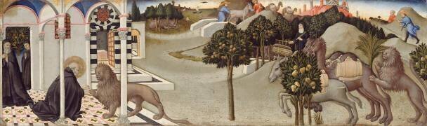 Saint Jérôme enlève une épine de la patte du lion (Pietro di Sano) - Muzeo.com