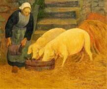 A Young Girl Feeding Two Pigs (Paul Serusier) - Muzeo.com