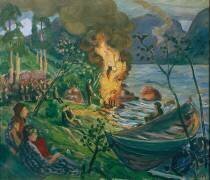 Bonfire on midsummer night at Jølstravatnet (Nikolai Astrup) - Muzeo.com