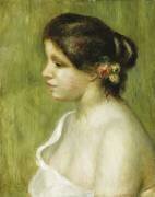 Bust of a Young Girl with Flowers Decorating her Ear (Auguste Renoir) - Muzeo.com