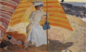 Clotilde under the awning, Biarritz (Joaquin Sorolla y Bastida) - Muzeo.com