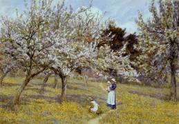 Cueillette de boutons d’or dans un verger (Helen Allingham) - Muzeo.com