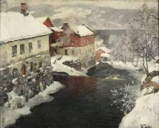 Factories in Norway, The Two mills on the River Mesma (Frits Thaulow) - Muzeo.com