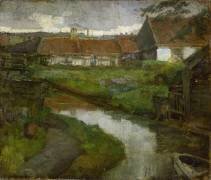 Farmstead and Irrigation Ditch with Prow of Rowboat (Piet Mondrian) - Muzeo.com