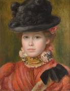 Girl in black hat with red flowers (Auguste Renoir) - Muzeo.com