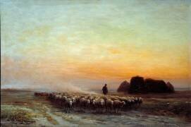 Herd of sheep in dust (Jean Ferdinand Chaigneau) - Muzeo.com