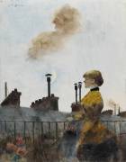 Jeune femme sur un balcon de profil à gauche (Jean-Louis Forain) - Muzeo.com