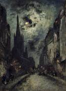La rue Saint-Jacques avec l’église Saint-Séverin au clair de lune (Johan Barthold Jongkind) - Muzeo.com