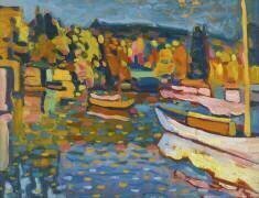 Landscape study in autumn with boats (Wassily Kandinsky) - Muzeo.com