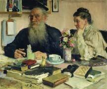 Leo Tolstoy with his wife in Yasnaya Polyana (Ilya Répine) - Muzeo.com