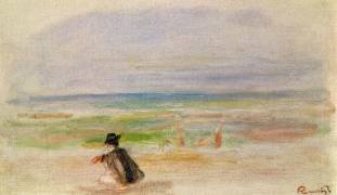 Man in Black Sitting on the Beach (Auguste Renoir) - Muzeo.com