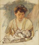 Mother Rose Looking Down at her Sleeping Baby (Mary Cassatt) - Muzeo.com