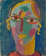 Mystical Head: Woman's Head on a Blue Background (Alexej von Jawlensky) - Muzeo.com