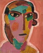 Mystical Head: Woman's Head on a Red Background (Alexej von Jawlensky) - Muzeo.com