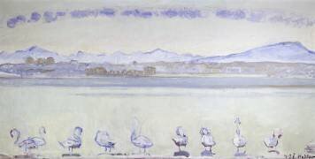 Nine Swans in Front of a Montainous Landscape (Ferdinand Hodler) - Muzeo.com