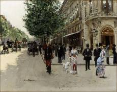 On the boulevard in front of the Théâtre du Vaudeville (Jean Béraud) - Muzeo.com