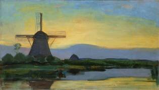 Oostzijdse Mill with Extended Blue, Yellow and Purple Sky (Piet Mondrian) - Muzeo.com