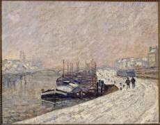 Péniches sous la neige ou Neige à Rouen (Armand Guillaumin) - Muzeo.com