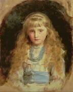 Portrait of Beatrice Caird Wearing a White Dress with a Blue Sash (John Everett Millais) - Muzeo.com