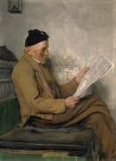 Reading farmer on the oven step (Albert Anker) - Muzeo.com