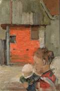 Rear Gables of Farm Buildings with Figures (Piet Mondrian) - Muzeo.com