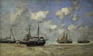 Scheveningen, Boats Run Aground on the Shore (Eugène Boudin) - Muzeo.com