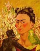 Self Portrait with Monkey and Parrot (Frida Kahlo) - Muzeo.com