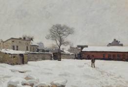 Sous la neige : cour de ferme à Marly-le-Roi (Alfred Sisley) - Muzeo.com