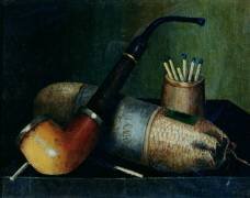 Still Life of Pipe Tobacco and Matches (William Michael Harnett) - Muzeo.com