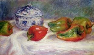 Still life with a sugar bowl and red peppers (Auguste Renoir) - Muzeo.com