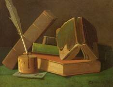 Still life with books and ink well (William Michael Harnett) - Muzeo.com