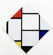 Tableau n° IV ; composition en forme de losange avec du rouge, du gris, du bleu, du jaune et du noir (Piet Mondrian) - Muzeo.com
